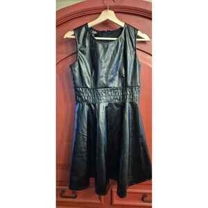 NWOT By & By Girls 16 Black Pleather Vegan Leather Dress Fit and Flare Dressy